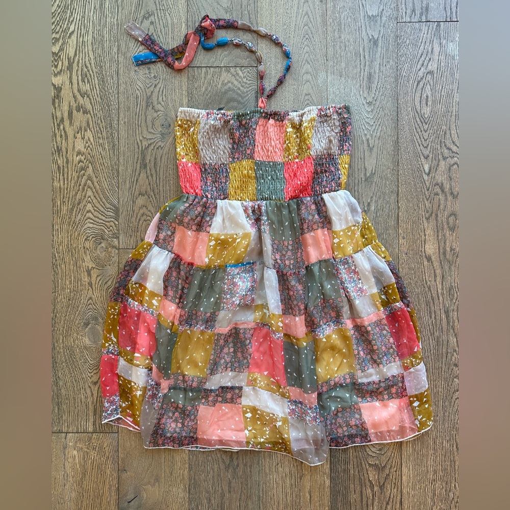 Vintage American Rag patchwork stretchy top mini-dress L